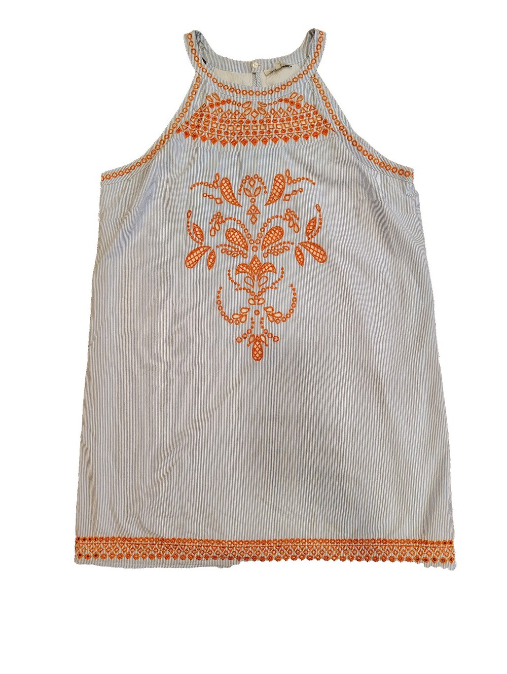 Skies Are Blue Embroidered Halter Striped Seersucker Boho Sundress